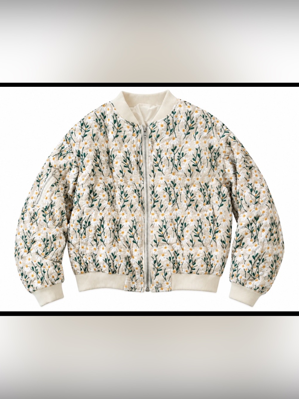 Kids Floral Quilted Bomber Jacket - Cream